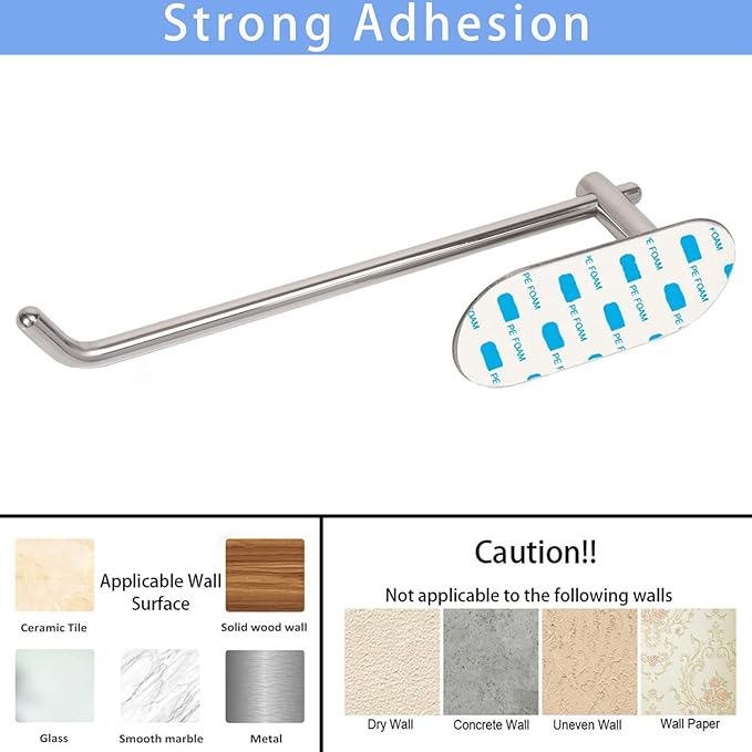 TocTen Hand Towel Holder, No Drilling Stick on Wall Towel Bar, SUS 304 Stainless Steel Towel Rod, Strong Self Adhesive Towel Rack/Hanger for Bathroom Kitchen (Polished Chrome)