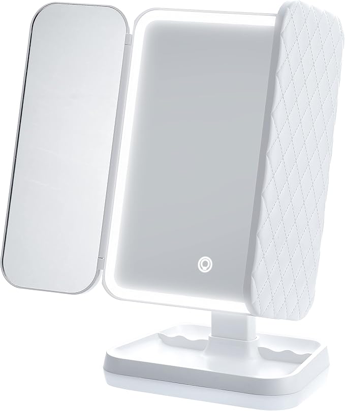 Miss Sweet Lighted Tri-fold Makeup Mirror Vanity Mirror with 1X/2X/3X Magnification (Pure White)