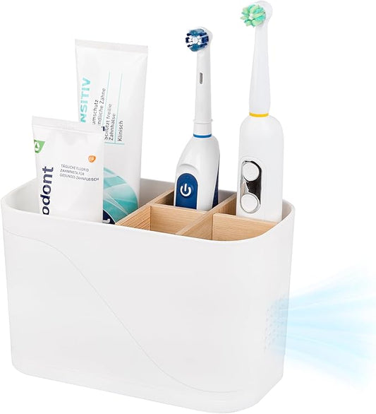 Toothbrush Holders for Bathrooms, Electric Tooth Brush Holder with Bamboo Dividers Kids Toothbrush and Toothpaste Organizer for Bathroom Countertop Accessories Storage, 5 Slots, White