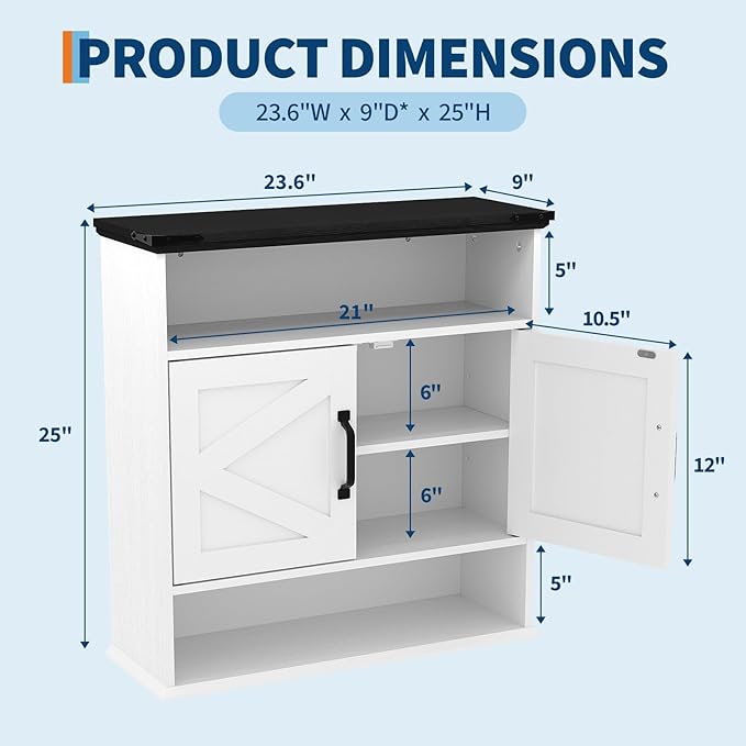 Bathroom Wall Cabinet - Medicine Cabinet with Barn Doors & Adjustable Shelf - 25x23.6x9 Inch Wall Cabinet for Bathroom, Kitchen, Laundry Room, Entryway