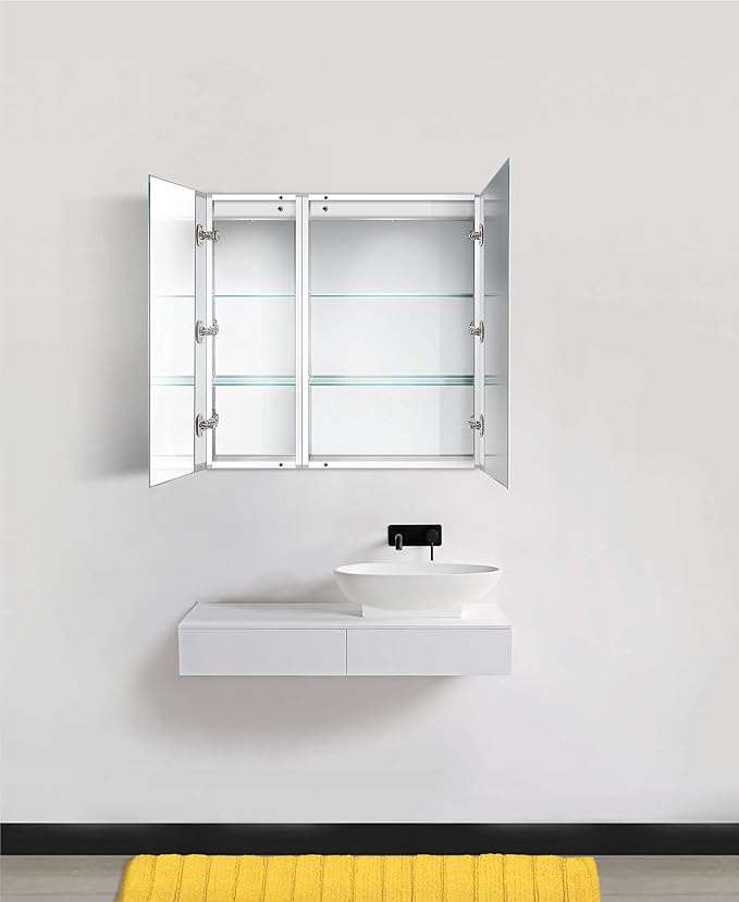 Krugg Kinetic LED Medicine Cabinet| Recessed or Surface Mount Mirror Cabinet w/Dimmer & Defogger (30"x30")