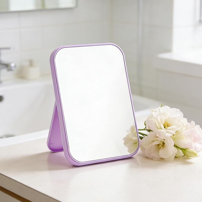 20 Pcs Spa Party Mirrors for Women, Makeup Mirrors with Foldable Stand, Tabletop Vanity Mirrors Bulk, Slumber Birthday Party Favors, Sleepover Accessories and Gifts (Purple Green Pink Blue Beige)