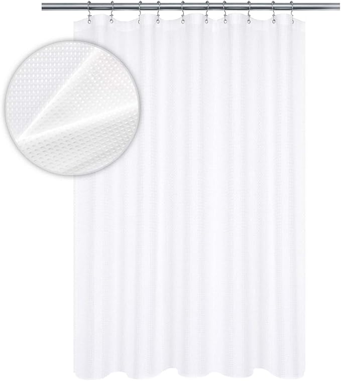 Barossa Design RV Shower Curtain Waffle Weave 60 x 64 Inches for Travel Trailer and Camper - 230GSM Heavy Fabric, Water Repellent, Washable, White, 60x64