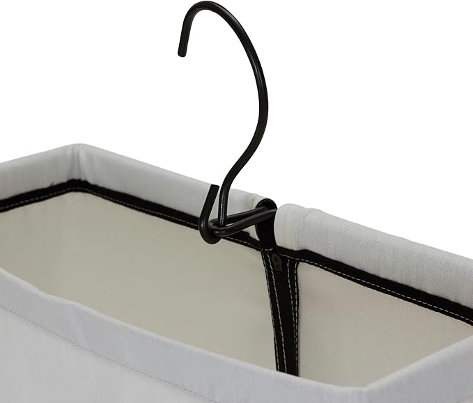 Household Essentials Door Hanging Laundry Bag, Washable Canvas Bag with Loop Handle, Holds Two Loads of Laundry, Great for Dorms and Small Spaces, White with Black Trim