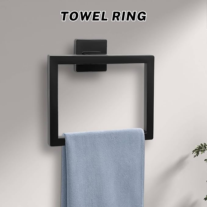 Matte Black Towel Bar Set 10-Pieces Bathroom Hardware Set,23.6 Inch Towel Bar Stainless Steel Wall-Mounted