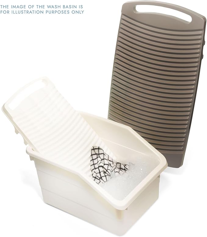 Made in Korea, Plastic Washboard for Hand Washing Clothes: Portable Laundry Scrub Board for Travel, Camping, and Kids Training, White, 13""x6""