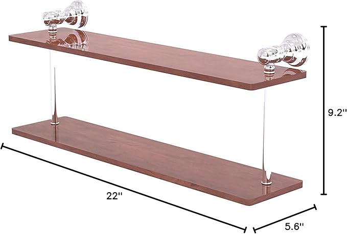 Allied Brass CL-2-22-IRW Carolina Collection 22 Inch Two Tiered Wood Shelf, Polished Chrome