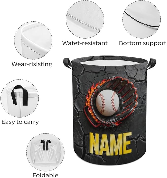 Personalized Baseball Laundry Hamper Custom Name Funny Dirty Clothes Laundry Basket Portable Storage Basket For Home Bathroom Family Baseball Lovers Xmas Birthday (style 2)