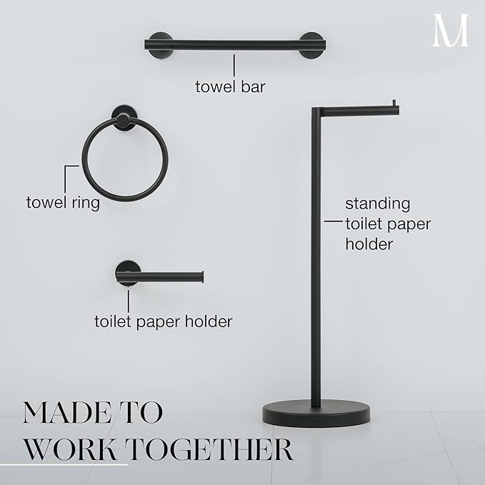 Marmolux Acc 14 Inches Hand Towel Holder Matte Black - Bathroom Hardware Black Towel Bar - Towel Rack Towel Hanger - Stainless Steel Wall Mount Bathroom Accessories