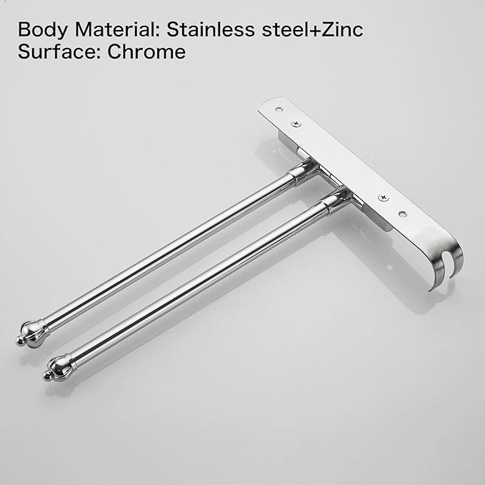 Chrome Rotating Towel Rack Bathroom Stainless Steel Adjustable Towel Rack 12 * 1.5 * 8.5inchs Suitable for Bathroom, Bedroom, Balcony Removable Towel bar (electroplated, Two Poles)