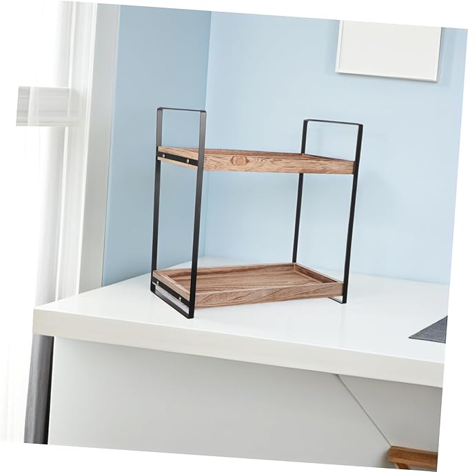 Wooden Bathroom Shelf Stand Toiletry and Spice Rack Sturdy Wood Organizer for Countertop Multi-use Storage for Cosmetics Kitchen and Bathroom