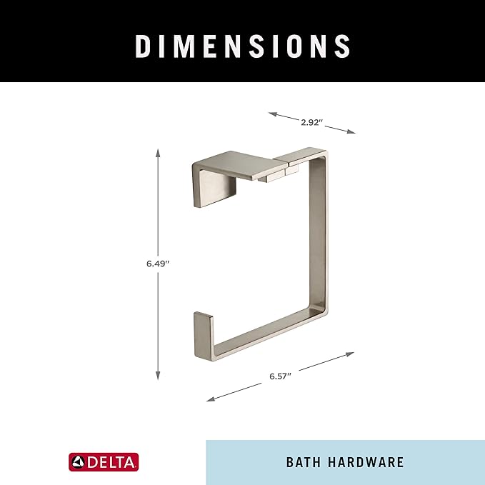 Delta Vero (1-Pack) Hand Towel Holder Brilliance Stainless Steel Towel Racks for Bathroom Wall Square Towel Ring Holder for Bath Towel Hanger for Kitchen, Bathroom Accessories 77746-SS