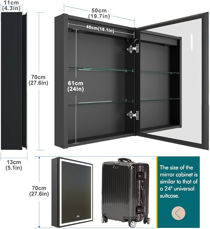 KWW LED Lighted Bathroom Medicine Cabinet with Sockets & USBs, Defogger, Dimmable, 3 Color Light Makeup Mirror, Easy to Install, Wall Mounted Cabinet (Right hinge-20 * 28)