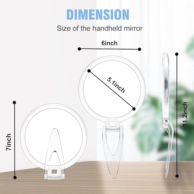 JMH Magnifying Handheld Mirror Double Sided, 1X 20X Magnification Hand Mirror, Travel Folding Held Adjustable Rotation Pedestal, Portable Small Makeup Mirror, 6 Inch
