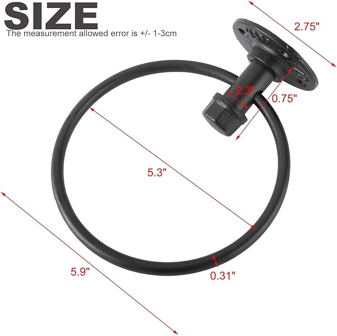 HighFree Industrial Towel Ring, Farmhouse Pipe Hand Towel Holder, Matte Black Wall Mounted Bathroom Hardware, Rustic Towel Ring for Bathroom (2)