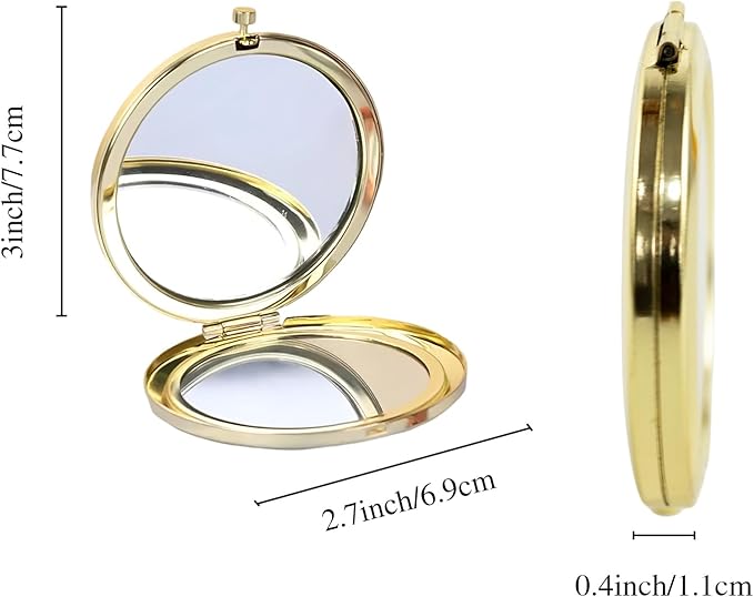Golden Compact Mirror for Purse, Double-Sided 1X/2X Magnifying, Portable Travel Makeup Mirror, Folding Mini Pocket Mirrors(Gold)
