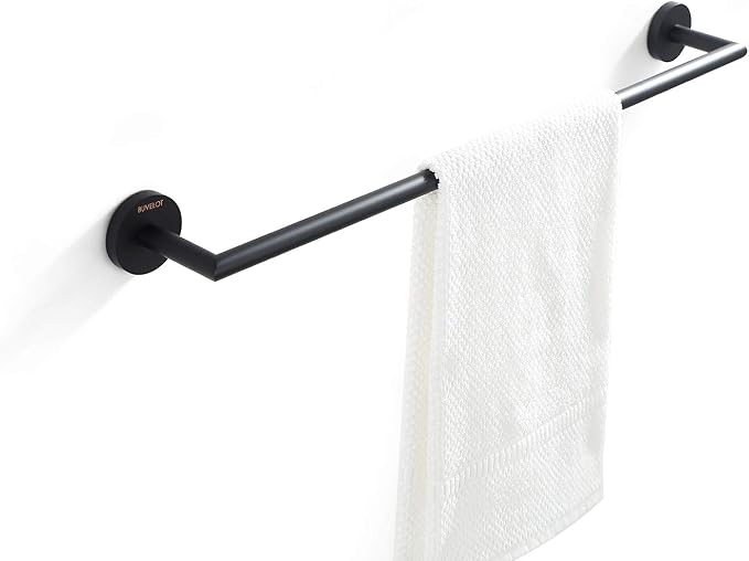 Black Towel Bar,Towel Racks for Bathroom, Modern Hotel Style Bathroom Towel Shelf Wall Mounted, Single Towel Rod 26 Inch, Matte Black, 077070-MB Leo Series