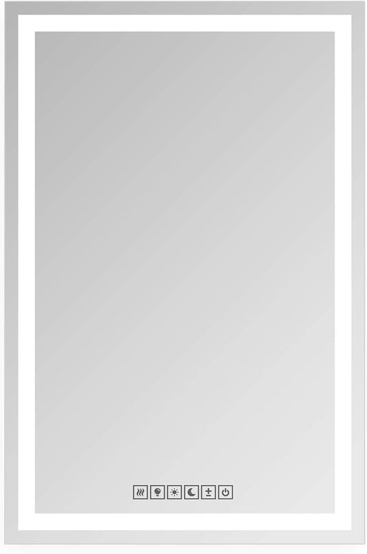 30x60 Inch Rectangular LED Bathroom Mirror with Lights Front and Backlit, 3 Color Modes, Touch Dimmer, Anti-Fog - Wall Mounted Vanity Mirror for Bathroom, Bedroom - Fab Glass and Mirror