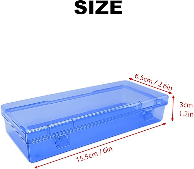 Blue Organizer Box, 6-Pack Small Plastic Storage Containers with Hinged Lid for Makeup Tools, Jewelry, Crafts, Nail Art Supplies (6x2.6x1.2 Inch) - Transparent & Portable