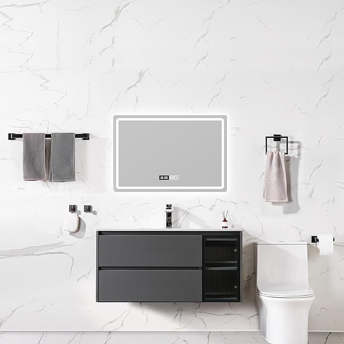 Bathroom Hardware Accessories Set 10 Pieces Matte Black Towel Bar Set 24 Inch, Towel Rack Rings Stainless Steel Bath Coat Hooks Wall Mounted Toilet Paper Holder