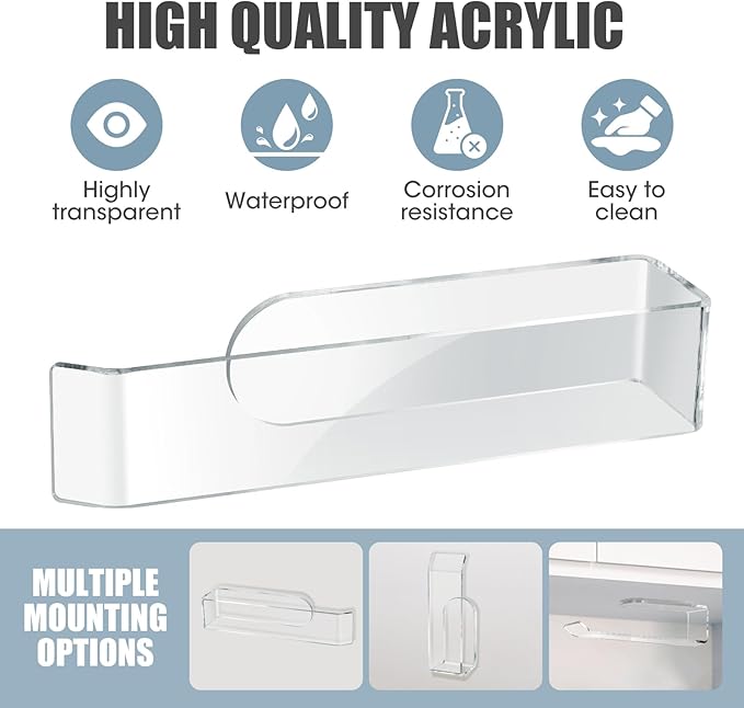NiHome Wall Mount Clear Acrylic Hand Towel Racks 2-Pack for Towels, Accessories in Bathroom, Kitchen, Bedroom - Adhesive Towel Bar Hand Towel Holder, Versatile Transparent Design, Waterproof
