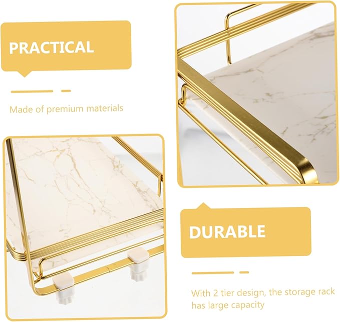 Ciieeo Storage Shelf Bathroom Countertop Organizer Marble Texture Corner Rack Foot Pads
