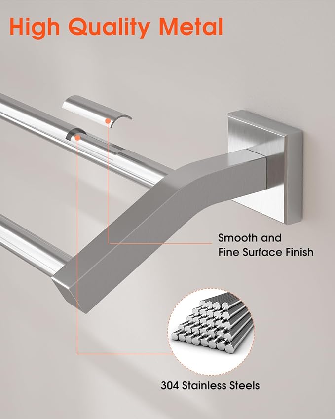 Alise Bath Double Towel Bars Towel Racks for Bathroom,Wall Mount Towel Holder Heavy Duty SUS304 Stainless Steel Towel Hanger Towel Rail,Brushed Nickel 28 Inch