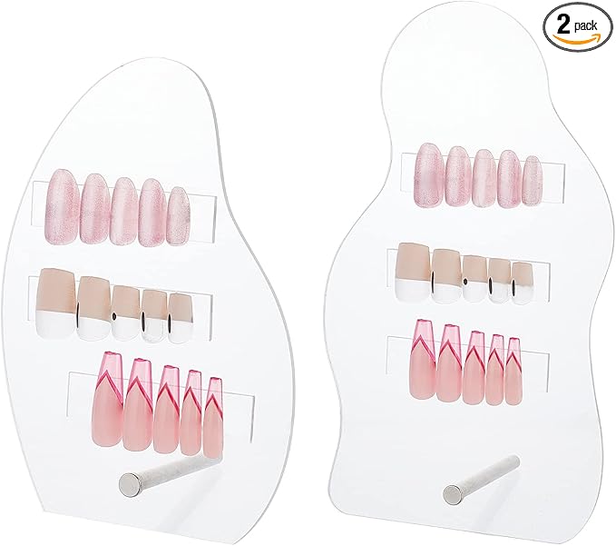 PH PandaHall 2 Sets Nail Art Display Board, 50pcs False Nail Tips Sample Display Acrylic Nail Practice Board Fingernail Display Polish Stands Showing Holder for Nail Art Design Display Manicure Tool