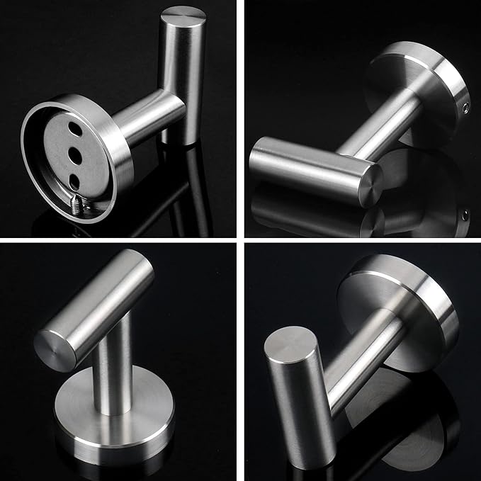 NearMoon 3 Pieces Bathroom Hardware Set, Bath Towel Ring and 2 Towel Hooks- Stainless Steel Hand Towel Hanger and Robe Hooks Accessories, Wall Mounted (Brushed Nickel)