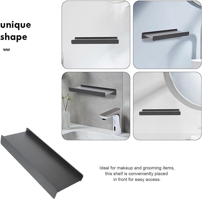 Toyvian Bathroom Wall Mounted Shelf 12 Inch Aluminum Alloy Metal Bathroom Shelf Organizer Space Saving Floating Rack for Mirror Storage in Gunmetal Gray