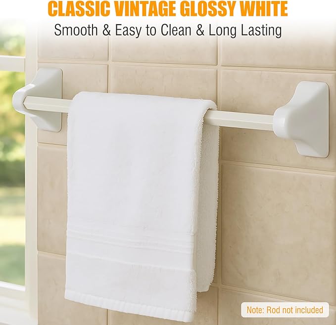 2 Pcs Flat Back Ceramic Towel Bar Holder Brackets for Any Wall, Porcelain Replacement Towel Rack for Bathroom, Kitchen (White, Rod not Included)