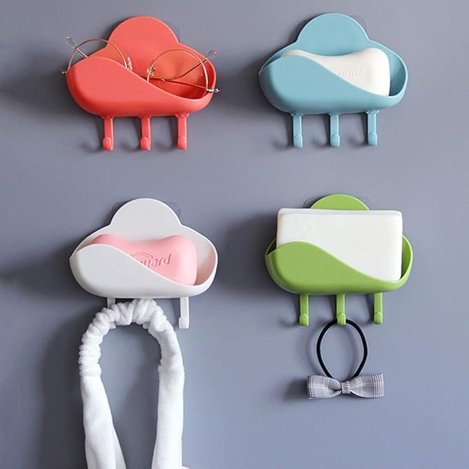 WFF 4 Piece Bathroom Soap Shelf, Bathroom Amenities, Drain Toilet Multifunctional Soap Shelf, with Suction Cup, Wall Hanger, (Color : A)