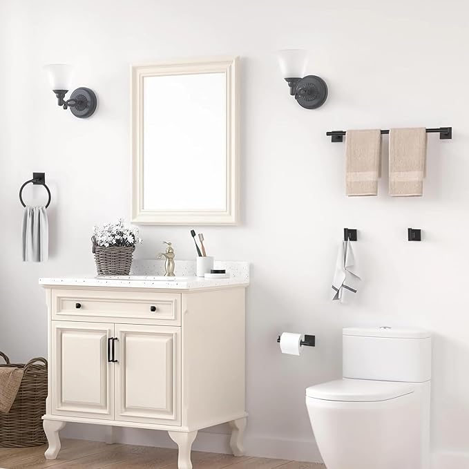 Matte Black Bathroom Hardware Accessories Towel Bar Set, 10 Pieces Bathroom Towel Bar Holder Set, 23.6 Inch Stainless Steel Toilet Paper Holder Towel Racks for Bathroom Wall Mounted