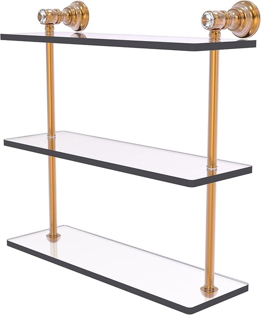 Allied Brass CC-5-16-BBR Carolina Crystal Collection 16 Inch Triple Glass Shelf, Brushed Bronze