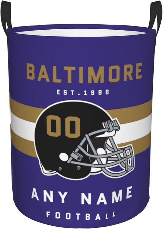 Custom Baltimore Laundry Hamper - Personalized Football Style Laundry Basket - Customized Name And Number - Dirty Clothes Hamper Waterproof Large Capacity Hamper for Bedroom Bathroom Living Room