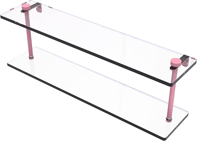 Allied Brass NS-2/22-PNK 22 Inch Two Tiered Glass Shelf, Pink