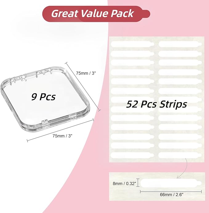 Press On Nail Storage Box Set - 9 Clear Packaging Boxes with 52 Pre-Cut Double-Sided Adhesive Tapes for Nail Business Display, Salon Supplies & Organizer (Transparent)
