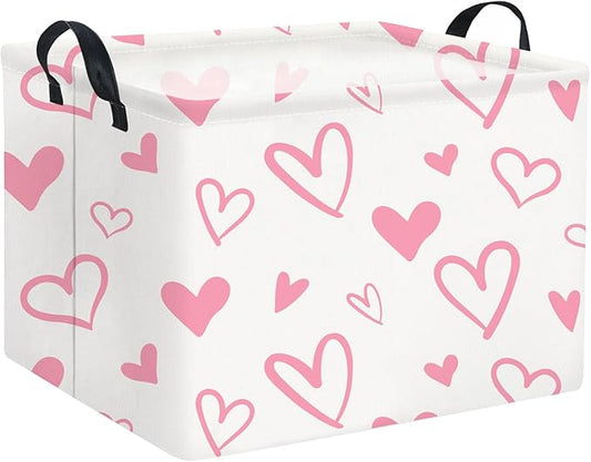 Rectangular Heart Basket Kids Baby Girls Basket Cute Toy Storage Bin Organizer Shelf Book Love Room Decor(Pink Hearts)