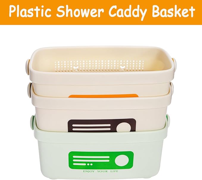 Frcctre 3 Pack Shower Caddy Basket with Handles, Portable Plastic Tote Storage Basket Toiletry Organizer Bin for Bathroom, Kitchen, Pantry, College Dorm, Gym