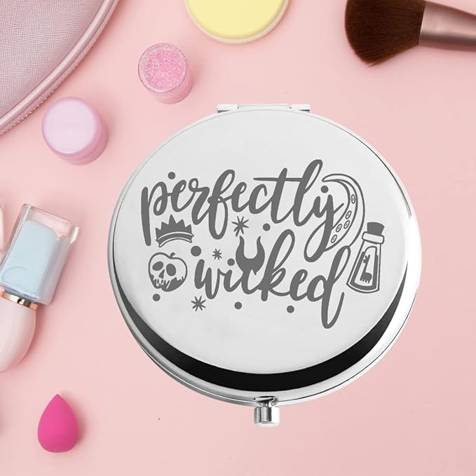KEYCHIN Villains Movie Pocket Mirror Evil Queen Fans Gifts Perfectly Wicked Halloween Compact Mirror for Women Girl Teenagers (Perfectly Wicked Mirror-S)