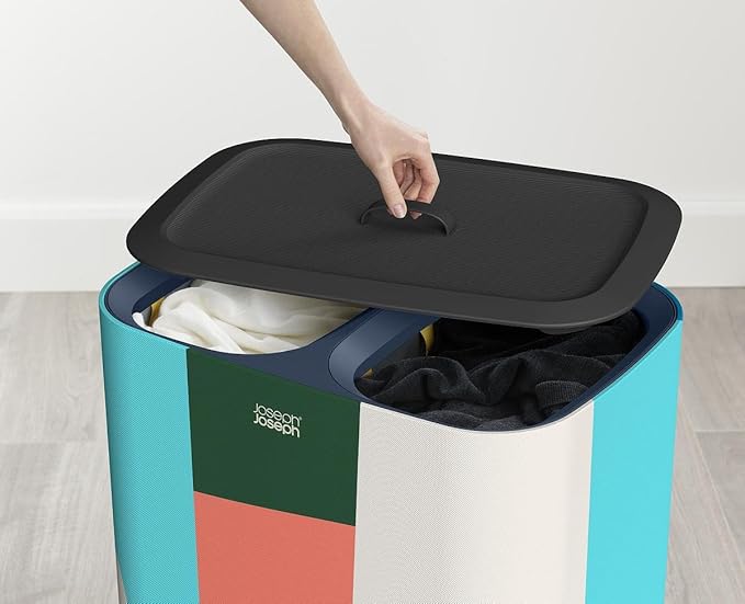 Joseph Joseph Tota 90 liter/23.8 gallon Laundry Hamper Separation Basket with lid, 2 Removable Washing Bags with Handles - Multicolor