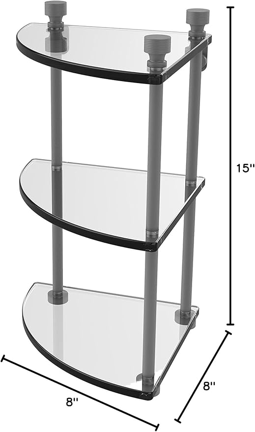 Allied Brass FT-6-GYM Foxtrot Collection Three Tier Corner Glass Shelf, Matte Gray