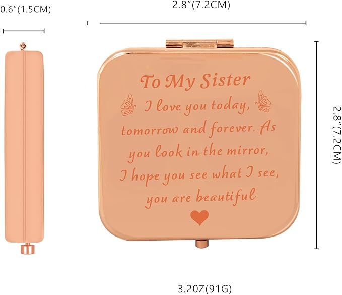 Sister Birthday Gifts Compact Mirror, Sisters Gifts from Sister, Birthday Gifts for Sister from Sister Brother Friend for Her, Sentimental Friend Gift Ideas for Sisters Women