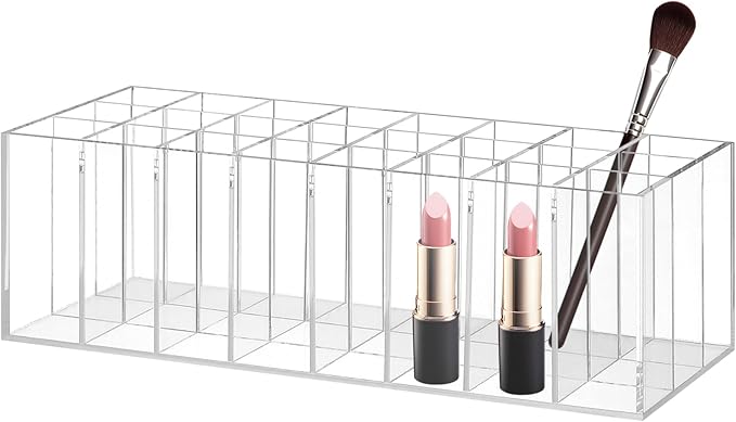 DOITOOL 24-Grid Acrylic Lipstick Holder and Makeup Organizer Display Rack 8.3X3.5X3 in Clear Cosmetics Storage Stand for Lipsticks and Makeup Tools