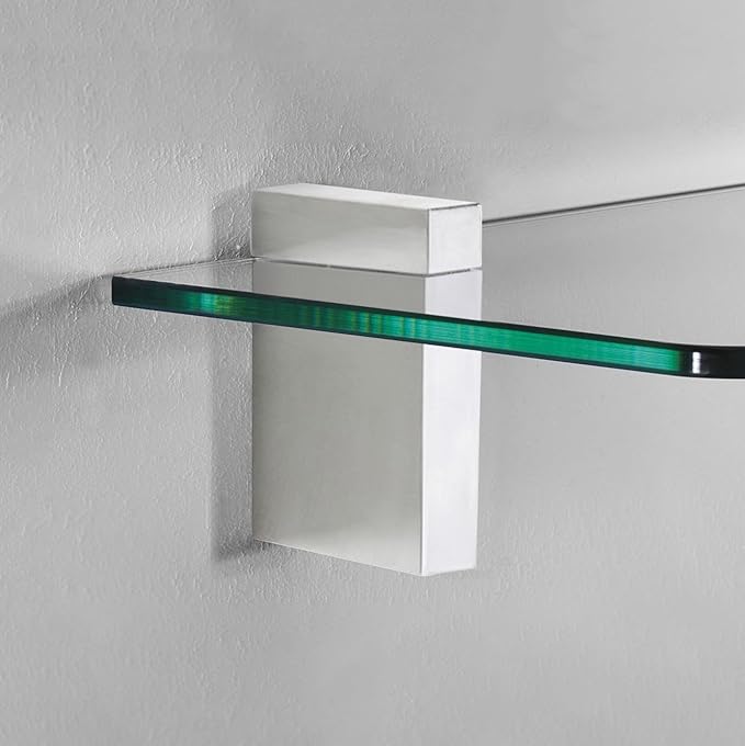 Glass Shelves - Tempered Safety Glass Shelves for Bathroom, Choose Over 20 Shelf Brackets and Multiple Shelf Sizes - Cuadro Maxi Style - 23.6 x 11.8 in - Chrome Clip