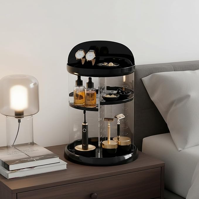 Cologne Organizer for Men,Nightstand Organizer,Cologne Shelf, Cologne Stand,Perfume Shelf with Rotate,Organizador de Perfumes,Dresser Drawer Organizers for Bedroom,Black