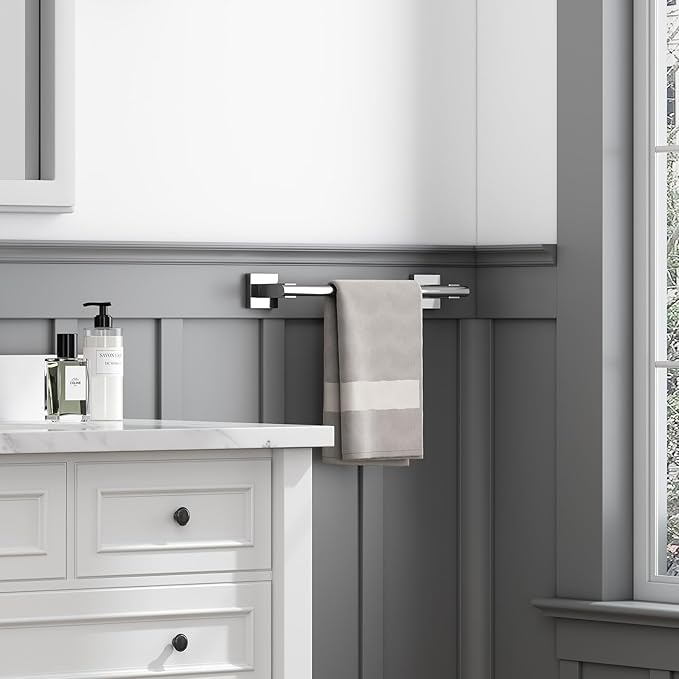 Suyar Polished Chrome Hand Towel Bar, SUS304 Stainless Steel Bathroom Towel Holder, Kitchen Closet Cabinet Washcloth Rack Wall Mounted, 13.78 Inch