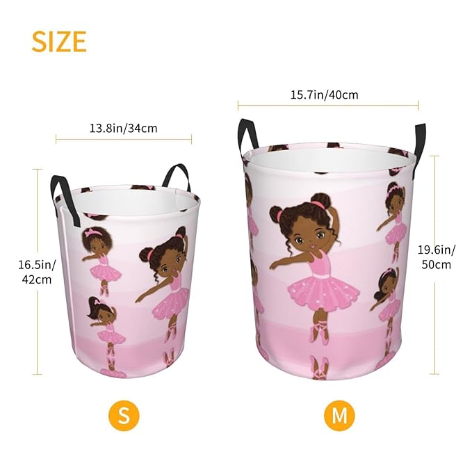 Cute African American Black Girl Round Laundry Hamper Storage Basket Toy Clothes Organizer Bin For Home Bathroom Bedroom Dorm Nursery, 62l