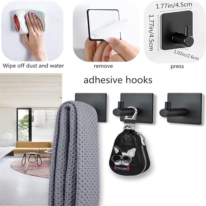 szhdxsy 6Pack Matte Black Bathroom Hardware Set, SUS 304 Stainless Steel Towel Holder Wall Mounted -Include16inch Towel Rack,Toilet Paper Holder, Wall Towel Hooks and Adhesive Bathrobe Hooks.