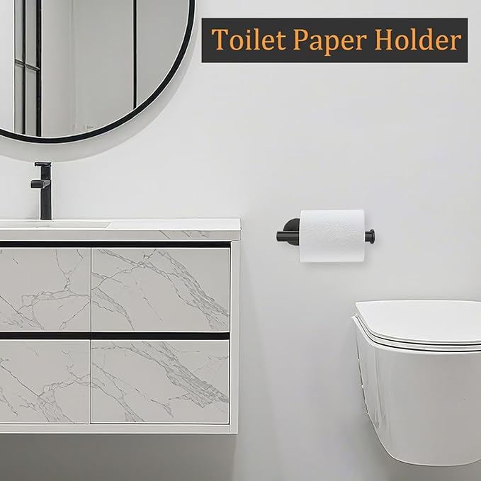 Toilet Paper Holder - SUS 304 Stainless Steel Toilet Paper Holder Wall Mount, Toilet Paper Roll Holder for Bathroom, Kitchen, Washroom - Matte Black